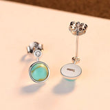 925 Silver Turquoise Stud Earrings CZ Boucle D'Oreille Femme Gift SE0427