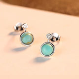 925 Silver Turquoise Stud Earrings CZ Boucle D'Oreille Femme Gift SE0427