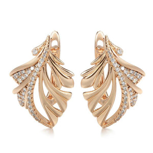 Tropical Leaf Earrings 585 Rose Half Texture Half Zircon Earrings