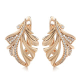 Tropical Leaf Earrings 585 Rose Half Texture Half Zircon Earrings