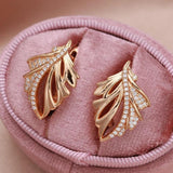 Tropical Leaf Earrings 585 Rose Half Texture Half Zircon Earrings