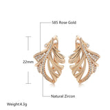 Tropical Leaf Earrings 585 Rose Half Texture Half Zircon Earrings