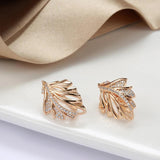 Tropical Leaf Earrings 585 Rose Half Texture Half Zircon Earrings