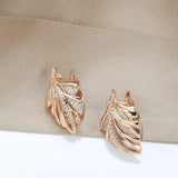 Tropical Leaf Earrings 585 Rose Half Texture Half Zircon Earrings