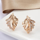 Tropical Leaf Earrings 585 Rose Half Texture Half Zircon Earrings