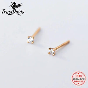 Trustdavis Mini Square CZ Charm Stud Earrings