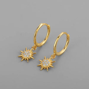 925 Silver Circle Earrings Sun Zircon Tassel Party Jewelry