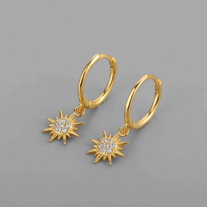 925 Silver Circle Earrings Sun Zircon Tassel Party Jewelry