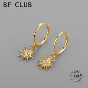 925 Silver Circle Earrings Sun Zircon Tassel Party Jewelry
