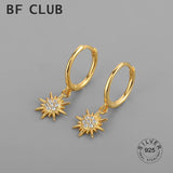 925 Silver Circle Earrings Sun Zircon Tassel Party Jewelry