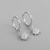 925 Silver Circle Earrings Sun Zircon Tassel Party Jewelry