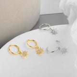925 Silver Circle Earrings Sun Zircon Tassel Party Jewelry