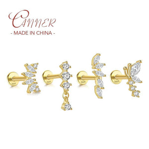 Flat Head Puncture Earring Zircon 925 Sterling Silver Stud For Women
