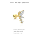 Flat Head Puncture Earring Zircon 925 Sterling Silver Stud For Women
