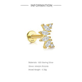 Flat Head Puncture Earring Zircon 925 Sterling Silver Stud For Women
