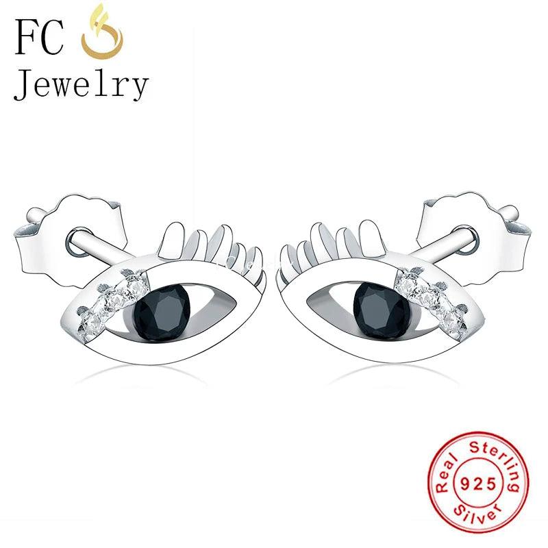 925 Silver Minimalist Turkey Style Evil Eye Hoop Earrings