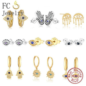 925 Silver Minimalist Turkey Style Evil Eye Hoop Earrings