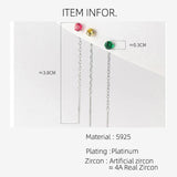 Colorful 925 Silver Earring Drop Chain Woman Earring Stud Silver 925 Zircon