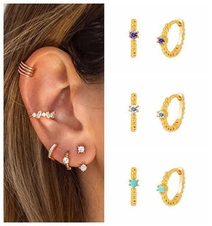 925 Silver Minimalist Round Hoop Earrings Colorful Crystal Wedding Jewelry