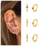 925 Silver Minimalist Round Hoop Earrings Colorful Crystal Wedding Jewelry