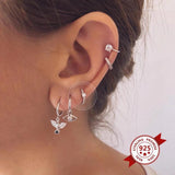 925 Silver Minimalist Round Hoop Earrings Colorful Crystal Wedding Jewelry