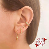 925 Silver Minimalist Round Hoop Earrings Colorful Crystal Wedding Jewelry