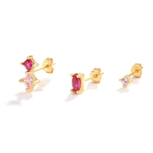 925 Silver Red Zircon Stud Earrings Set, Piercing Ear Studs
