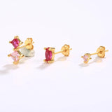 925 Silver Red Zircon Stud Earrings Set, Piercing Ear Studs