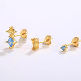 925 Silver Red Zircon Stud Earrings Set, Piercing Ear Studs