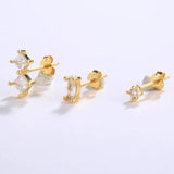 925 Silver Red Zircon Stud Earrings Set, Piercing Ear Studs