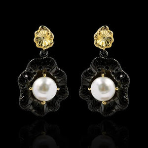 Baroque Pearl Flower Earrings 925 Silver for Women