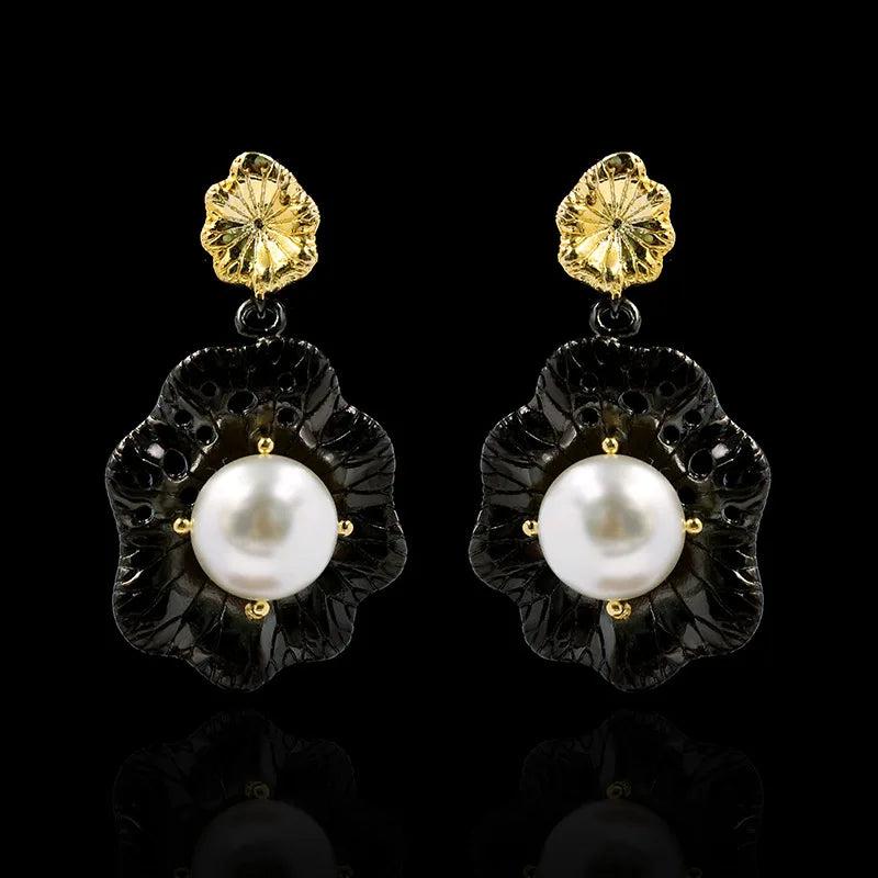 Baroque Pearl Flower Earrings 925 Silver for Women