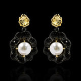 Baroque Pearl Flower Earrings 925 Silver for Women