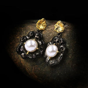 Baroque Pearl Flower Earrings 925 Silver for Women