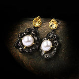Baroque Pearl Flower Earrings 925 Silver for Women