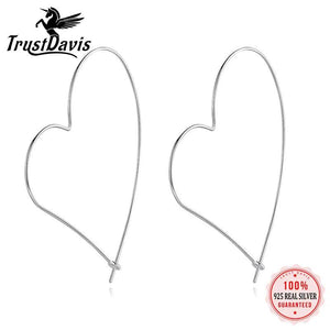 TrustDavis 925 Silver Love Heart Hoop Earrings Women Birthday Party Jewelry