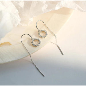 S925 Silver Hollow Tassel Earrings Diamond Circle Jewelry