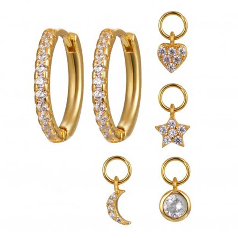 Silver Zircon Hoop Earrings With Pendant Set