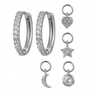 Silver Zircon Hoop Earrings With Pendant Set