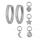 Silver Zircon Hoop Earrings With Pendant Set