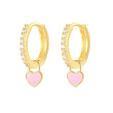 Heart Hoops Earrings 925 Sliver Purple Pink Crystal Brincos