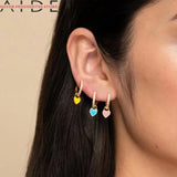 Heart Hoops Earrings 925 Sliver Purple Pink Crystal Brincos