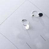 Sterling Silver Huggie Hoop Earrings with Round Coin Disc Dangle