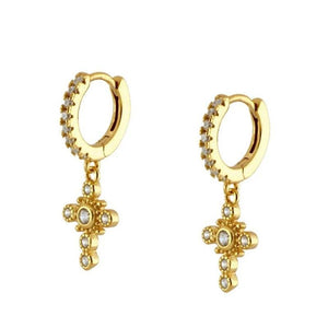 925 Silver CZ Cross Pendant Hoop Earrings Light Pave Crystal Jewelry