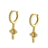 925 Silver CZ Cross Pendant Hoop Earrings Light Pave Crystal Jewelry