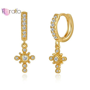 925 Silver CZ Cross Pendant Hoop Earrings Light Pave Crystal Jewelry