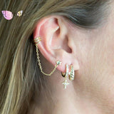 925 Silver CZ Cross Pendant Hoop Earrings Light Pave Crystal Jewelry