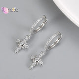 925 Silver CZ Cross Pendant Hoop Earrings Light Pave Crystal Jewelry