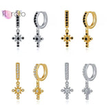 925 Silver CZ Cross Pendant Hoop Earrings Light Pave Crystal Jewelry