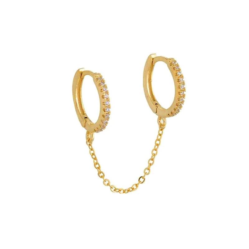 925 Silver Double Piercing Hoop Earrings Crystal Tassel Bohemia Jewelry